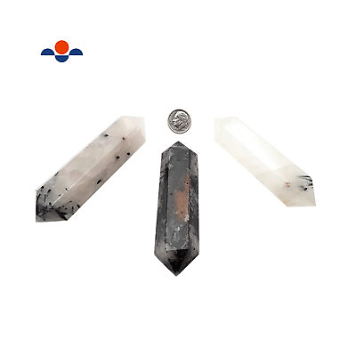 #ad Black Tourmalinated Quartz Double Terminated Points Healing Crystal Wands 4quot; in. $14.99