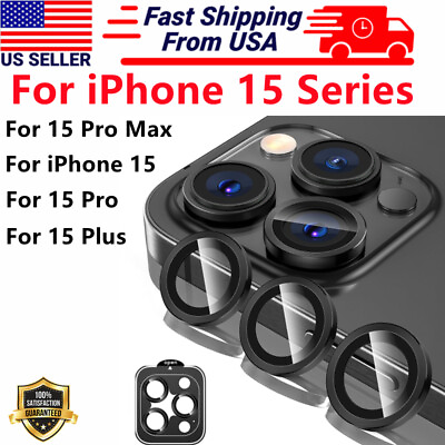 #ad For iPhone 15 Pro Max 15 Plus 15 Metal Ring Tempered Glass Camera Lens Protector $3.99