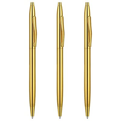 #ad Ballpoint Pens 3 Pack Gold Pens Slim Stainless Steel Metallic Retractable Pe... $13.39