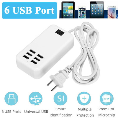 #ad 6 Port USB Hub Fast Wall Charger Station Multi Function AC Power Adapter Desktop $8.35