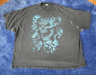 #ad Liquid Blue Vintage Double Sided All Over Print Skull Pile Shirt Size 5XL $50.00