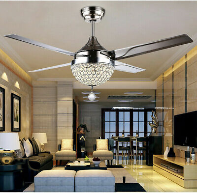 #ad 44quot; Crystal Ceiling Fan Lamp LED Chandelier Pendant Light Fixture Remote Control $69.35