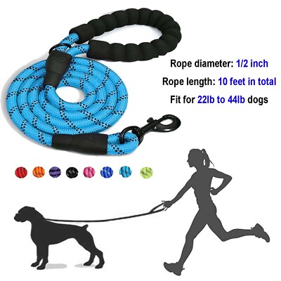 #ad 10FT Large Pet Rope Dog Leash Heavy Duty Reflective Nylon Leads w Comfy Handle $12.75