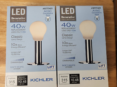 #ad Kichler Dimmable LED 40W 5W Bulb A15C Candelabra Base Soft White 0777421 $8.75