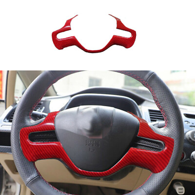 #ad ABS RED Carbon Fiber Steering wheel cover trim FOR HONDA Civic 8th 2006 2011 $27.59