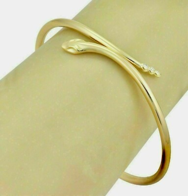 #ad Round Cut 3 Moissanite Snake Women#x27;s Bangle Bracelet 14K Yellow Gold Finish $191.99