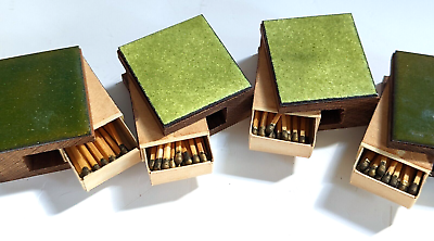 #ad Vintage Richard Morgenthau Avocado Green Enamel amp; Teak Wood Matchbox Set $34.95