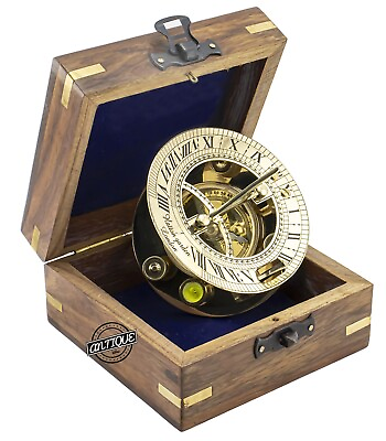 #ad Vintage Maritime Sun Clock Brass Handmade Compass Magnetic Sundial Tool with Box $30.34