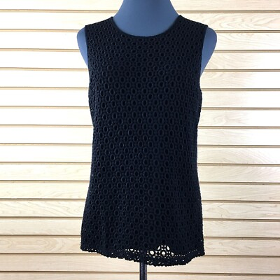 #ad Talbots Lace Tank Top Women S Black Stretch Rayon Pullover $7.97