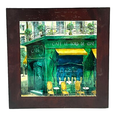 #ad Home Décor Wall Art Outdoor French Cafe Scene Le Bord De Seine Wooden Frame $12.99