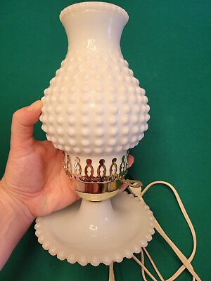 #ad Vintage 11” Hobnail Milk Glass Hurricane Bodouir Lamp Unmarked $34.97