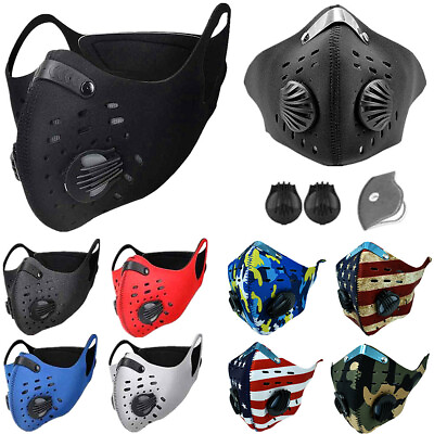 #ad Reusable Face Mask Cover Dual Air Breath Valves Sports with Active Carbon Filter $7.88