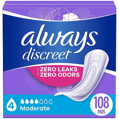 #ad Always Discreet Incontinence Pads for Women Moderate Absorbency 108 Ct New $21.04