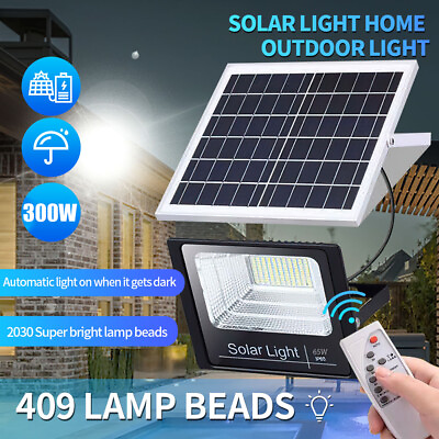 #ad LED 300W Solar Flood Light Security Wall Yard Outdoor Street Lamp Remote Control $35.99