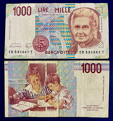 #ad ITALY 1000 LIRE 1990 BANKNOTE World Paper Money FREE SHIPPING $2.75