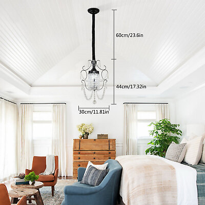 #ad Elegant Small Crystal Chandelier LED Pendant Light Fixture Black Hanging Lamp $40.95