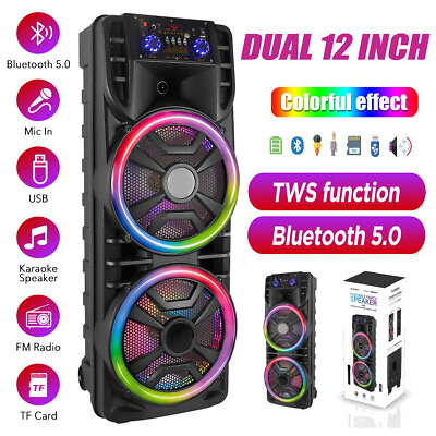 #ad Portable TWS Wireless Loud FM Bluetooth Speaker Dual 12quot; Woofer Heavy Bass Sound $139.99