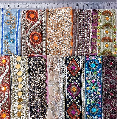 #ad VERY RARE LOT Vintage Sari Border LACE EDGING RIBBON 12 Pcs EMBROIDERED DS63 $24.99