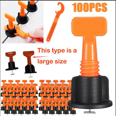 #ad 100x Tile Leveling System Kit Reusable Flat Ceramic T Lock Locator Spacer Tools $26.99