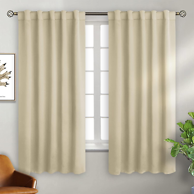 #ad Beige Room Darkening Curtains 63 Inch Length Rod Pocket and Back Tab Thermal I $38.88