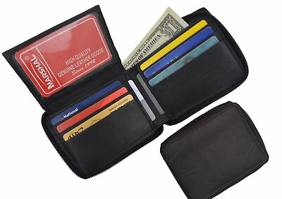 #ad Genuine Leather Mens Zipper Zip Around ID Credit Card Bill Holder Bifold Wallet $10.99