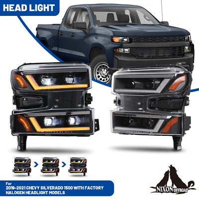 #ad Black LED DRL Tube Sequential Headlights For 2019 2022 Chevy Silverado 1500 LTD $495.99