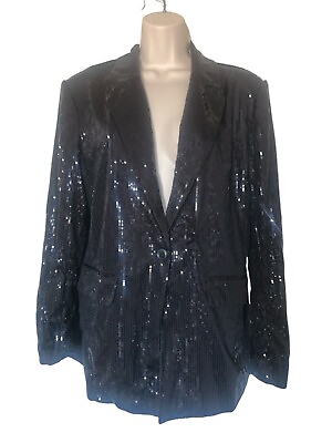 #ad Nine West Womens Black Sequin One Button Blazer Size Large Party $24.99