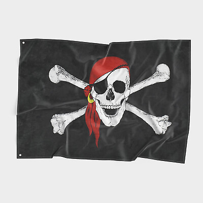 #ad 3x5#x27; Jolly Roger Pirate Bandana Red Hat Skull Crossbones Flag 3#x27;x5#x27; House Banner $4.95