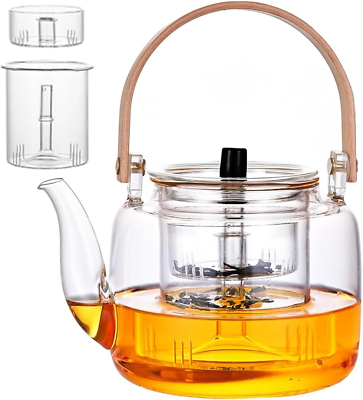 #ad 34Oz 1000Ml Borosilicate Glass Teapot Stovetop Safe Glass Tea Kettle with 2 Typ $37.69