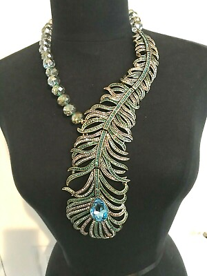 #ad Heidi Daus NEW Pretty As A Peacock Crystal AB Aqua Necklace BEAUTIFUL ELEGANCE $399.99