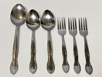 #ad Vintage Stainless Steel Spoons amp; Forks Set Of 6 HF Carolyn Pattern Taiwan $22.99