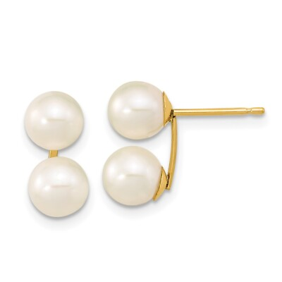 #ad 14k Yellow Gold 6 7mm White Round FW Cultured Double Pearl Stud Earrings 0.26g $148.00