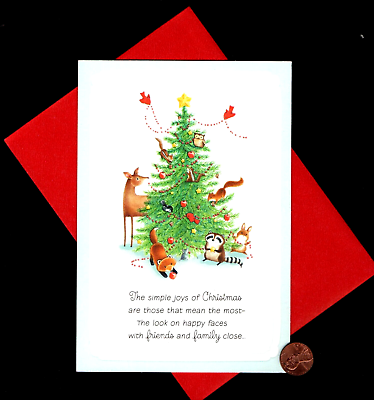 #ad Christmas Fox Squirrels Rabbit Raccoon Mouse Deer Owl Birds Tree Greeting Card $2.99