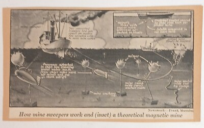 #ad WWII How Mine Sweepers Work Magnetic Mines Military Newspaper Clipping $34.90