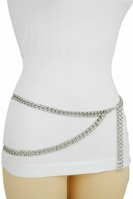 #ad Women Silver Metal Chain Links Fashion Belt Hip High Waist Size XS S M L XL XXL $19.99