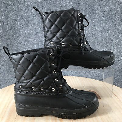 #ad Sperry Top Sider Duck Boots Womens 7 Mid Quilted Lace Up Black Rubber Comfort $20.69