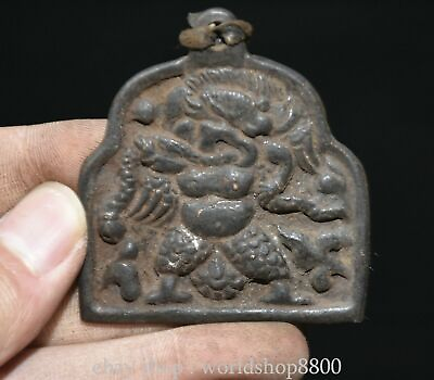 #ad 5CM Rare Old China collect animal beast Orc man in armor copper sign pendant GBP 30.00