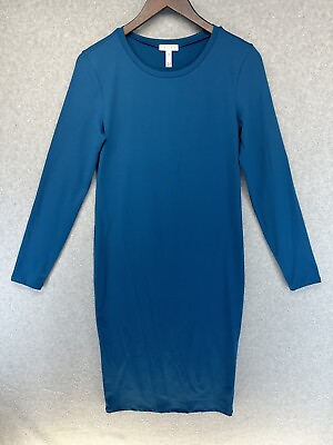 #ad Leith Nordstrom Womens Tunic Dress Size Medium Blue Lightweight Long Sleeve $15.99