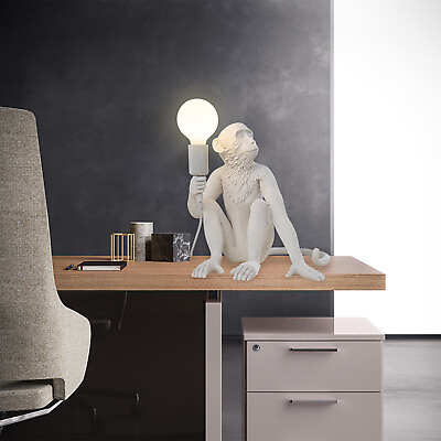 #ad 3D Monkey Desk Light Table Lamp Resin White Living Room Bedroom Office Fixture $41.89