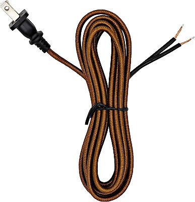 #ad 8ft Brown Rayon Cloth Covered Electric Lamp Cord W End Plug DIY Lamp Repair NEW $12.11