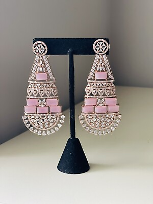 #ad Indian Bollywood Rose Gold Ethnic Pink Earrings Jewelry $30.00
