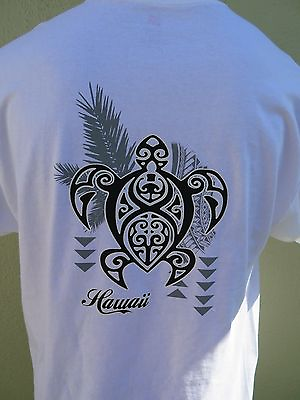 #ad Hawaiian Hawaii Surfing Beach White T shirt Tribal Turtle Honu 100% Cotton Tee $14.79