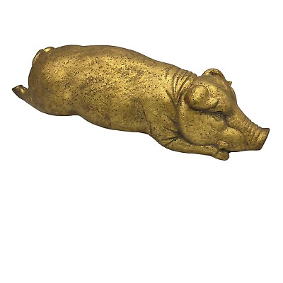 #ad Large Laying Sleeping Pig Hog Figure Statue 18quot; Inches Gold BBQ Pit RARE EUC $169.95
