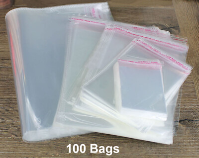 #ad 100PCS Clear Resealable Self Sealing Cello Cellophane Bags Plastic OPP Poly Bags $9.35