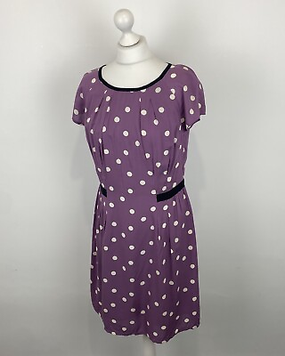 #ad Boden Shift Dress Purple Polka Dot Print Size 14 UK Women’s GBP 19.99