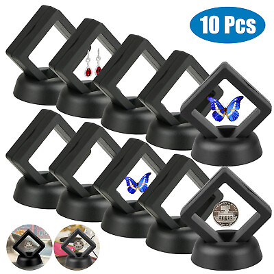 #ad 10Pcs 3D Floating Coin Display Frame Stand Holder Case Box For Jewelry Challenge $11.48