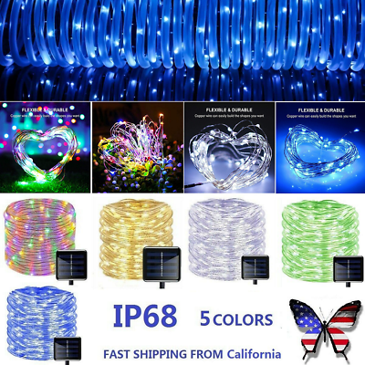 #ad LED Solar Powered Rope Fairy Hanging String Strips Lights Outdoor Garden Patio $13.99