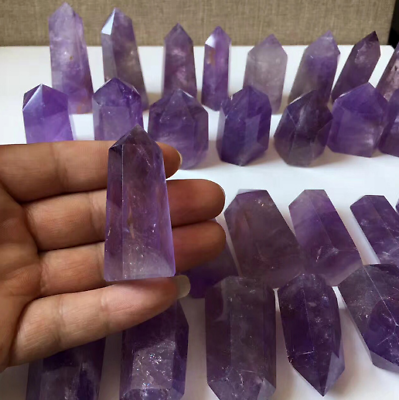 #ad Natural Hexagonal Crystal Quartz Healing Fluorite Wand Stone Purple $8.75