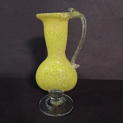 #ad Scavo Glass Yellow Pitcher Vase Hand Blown $30.00