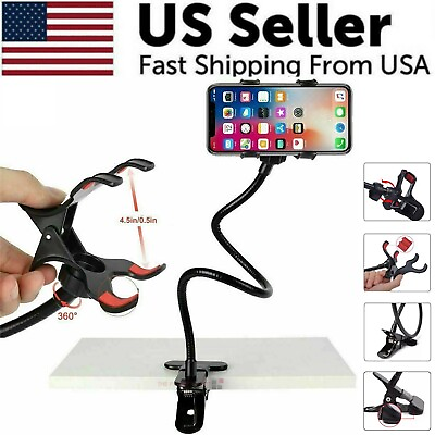 #ad Universal Lazy Mobile Phone Gooseneck Stand Holder Flexible Bed Desk Table Clip $6.87